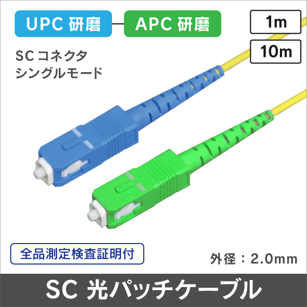 シングルモード用SC/UPC-SC/APC パッチコードΦ2mm 　1m