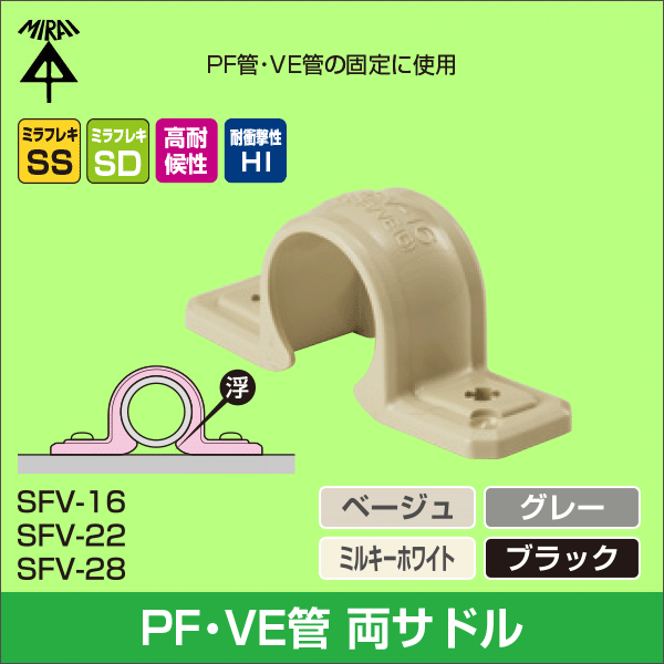 【未来工業】PF・VE兼用両サドル（16PF管・16VE管用）（ベージュ） SFV-16J