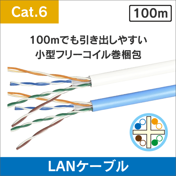 LANケーブル 100m巻／箱 Cat.6　ホワイト