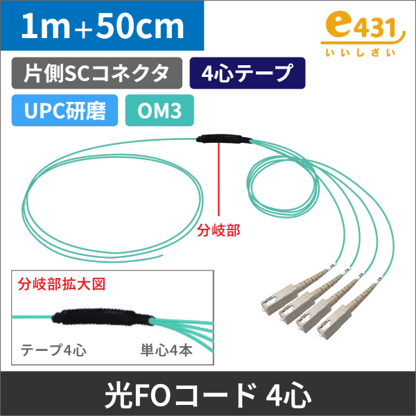 OM3マルチモード 10G対応 SC/UPC　FOコード 分岐後0.5m 全長1.5m