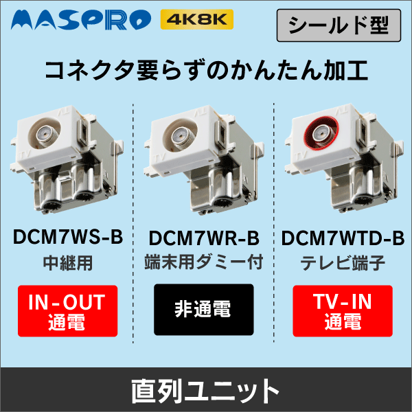 【マスプロ電工】直付け型 電源挿入型テレビ端子（イージーユニット 4K8K対応） DCM7WTD-B