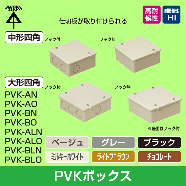 【未来工業】PVKボックス 中形四角（浅型）ノック付（ミルキーホワイト） PVK-ANM