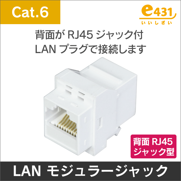 Cat.6 RJ45 LAN用ジャック (壁面端子・ローゼット用)  背面RJ45ジャック搭載