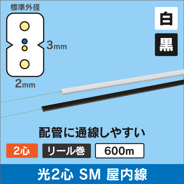 光 屋内ケーブル SM 2心(単心) 600m 白