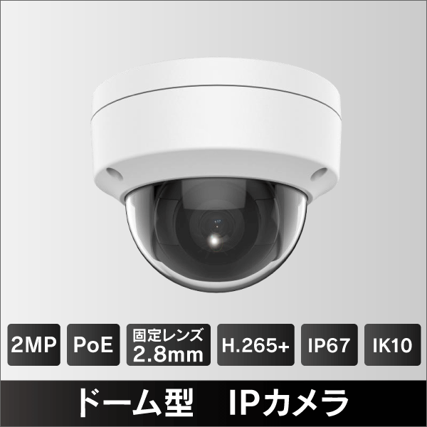 2MP ドーム型IPカメラ　2.8mmレンズ　PoE給電　IP67 IK10