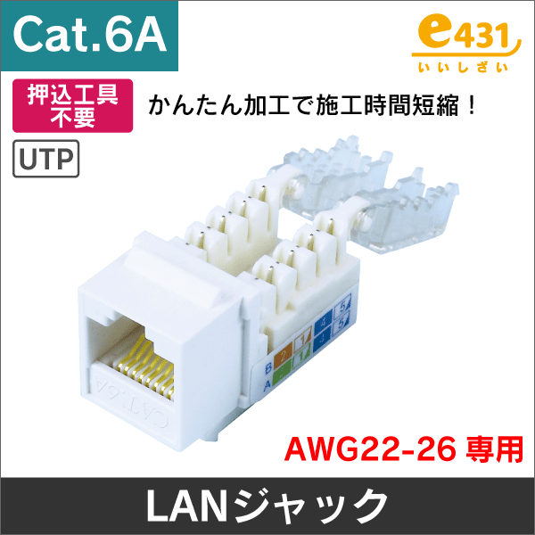 ※押込工具不要!※ U/UTP Cat.6A RJ45 LAN用ジャック (壁面端子・ローゼット用)