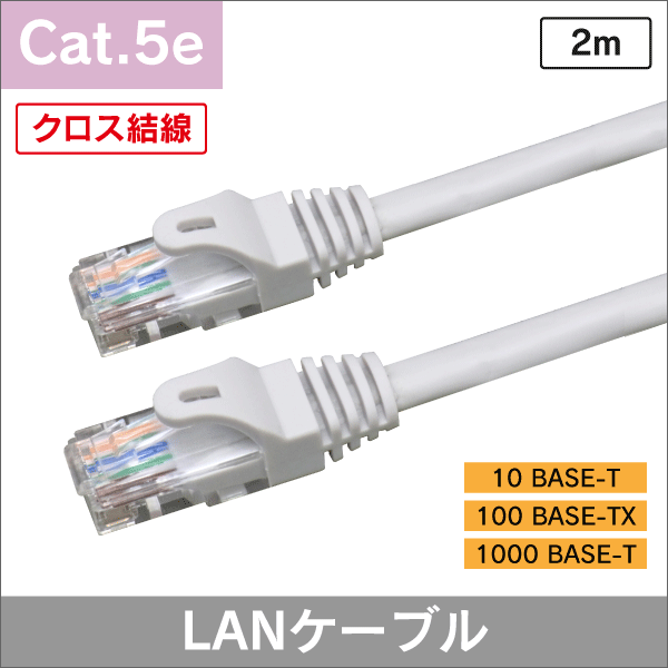 【クロス結線】LANケーブル Cat.5e ライトグレー（薄灰） 2m