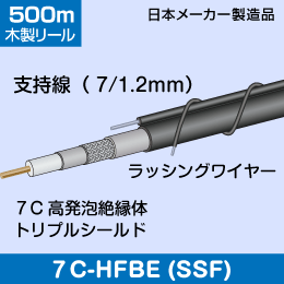 関西通信電線  7C 支持線付 500m 黒