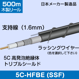 関西通信電線  5C 支持線付 500m 黒