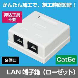 ※押込工具不要!  LAN端子箱(ローゼット) Cat5e　2個口用
