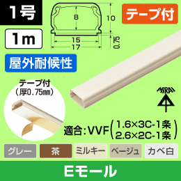 【未来工業】 Eモール(テープ付)屋外用1号【ｶﾍﾞ白】
