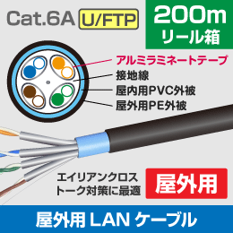 屋外用LANケーブル U/FTP (高遮蔽アルミシールド型)　200m巻　Cat.6A　カテゴリー6A  10Gbps