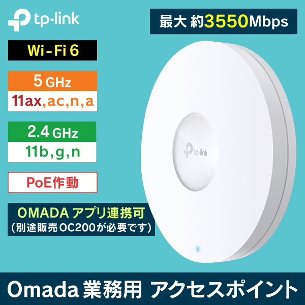 【壁掛型】Wi-Fi6対応　業務用アクセスポイント　最大約3550Mbps (2.4 / 5GHz)　TP-LINK