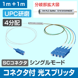 コネクタ付き 光スプリッタ　1×4用 (4分配器)　PLC型　UPC研磨