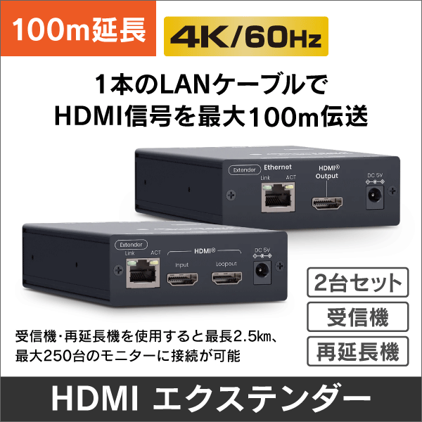 HDMI OVER IP エクステンダー 4K60Hz Cat6 100m【サイネージに最適】