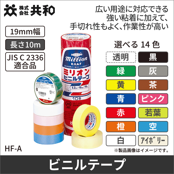 【共和】ミリオン 電気絶縁用ビニルテープ（透明）19mm×10m HF-110-A