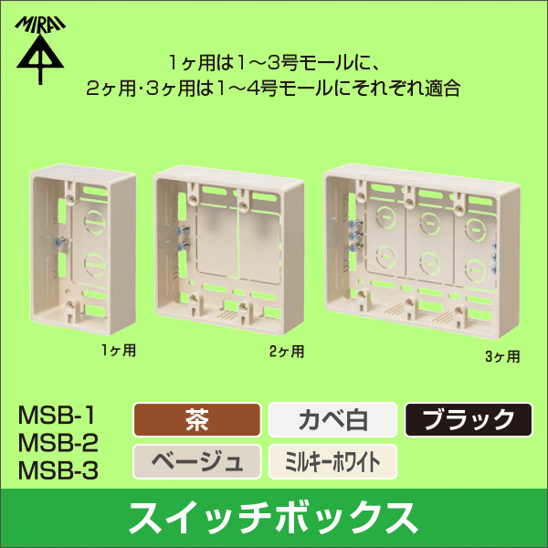 【未来工業】モール用スイッチボックス（ケーブル配線用露出スイッチボックス）1ヶ用（茶） MSB-1B