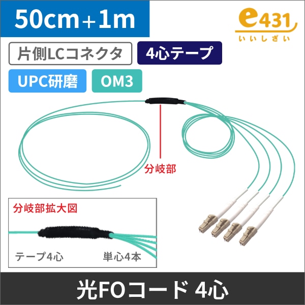 OM3マルチモード 10G対応 LC/UPC　FOコード 分岐後0.5m 全長1.5m
