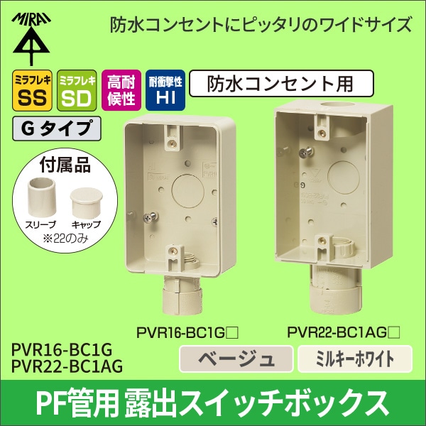 【未来工業】露出スイッチボックス（防水コンセント用）コネクタ付（16PF管用）（ベージュ） PVR16-BC1GJ