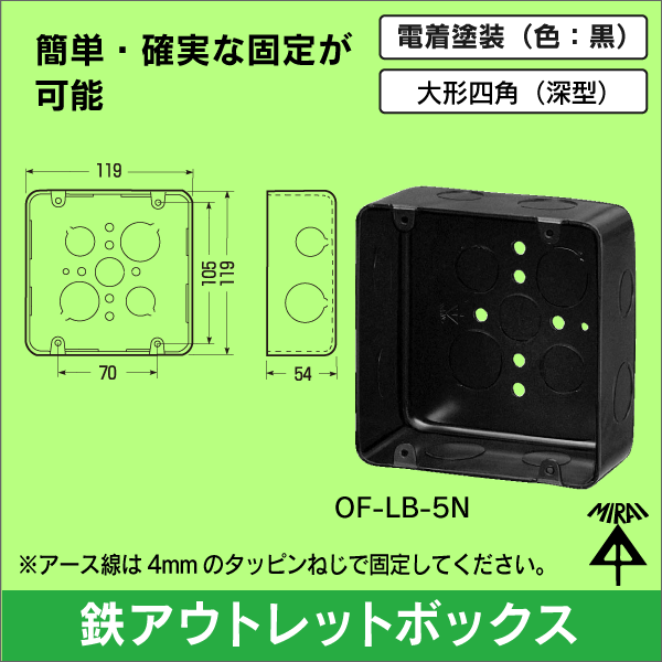 【未来工業】鉄アウトレットボックス 大形四角（深型） OF-LB-5N