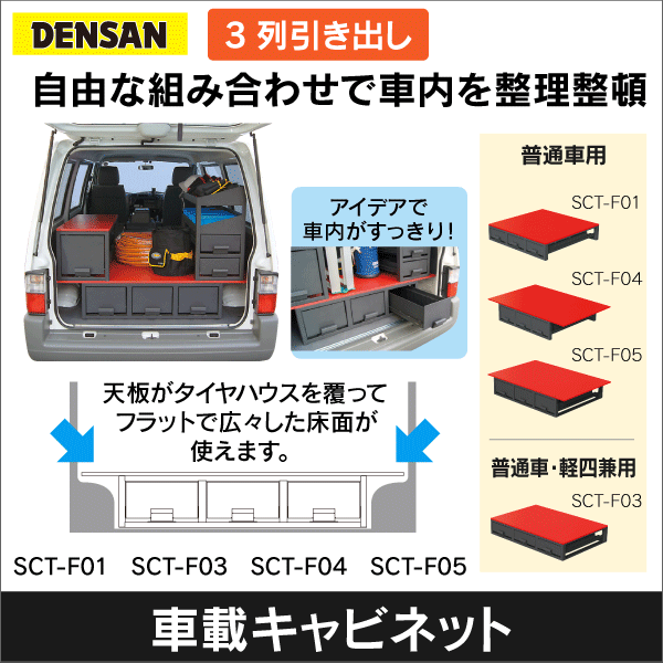 【ジェフコム DENSAN】バンキャビネット（車載キャビネット）3列引き出し（普通車用）高さ200mmタイプ SCT-F01