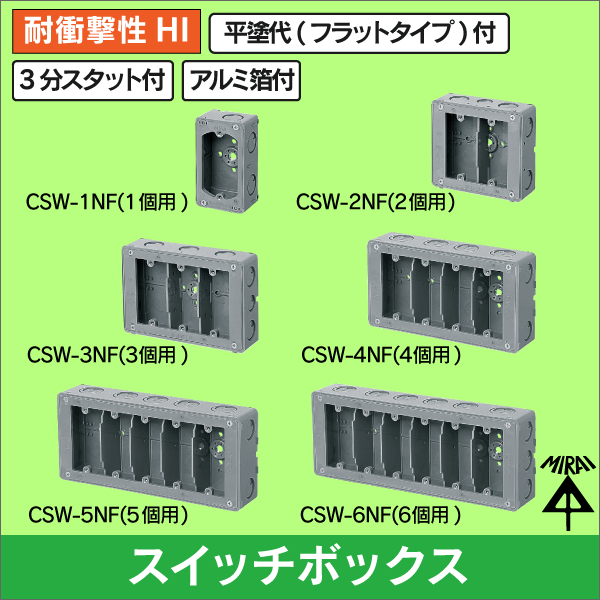 【未来工業】埋込スイッチボックス（平塗代付） 1個用 CSW-1NF