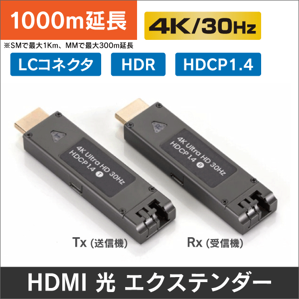 4K30Hz HDMI光ファイバーエクステンダー　LCシングルモード