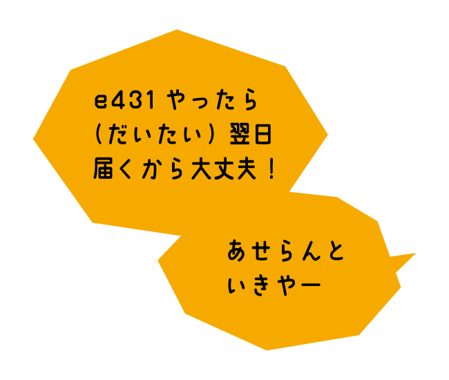 おくさま「お父さん、まだ発注せんでええの？e431やったら（だいたい）翌日届くから大丈夫！」