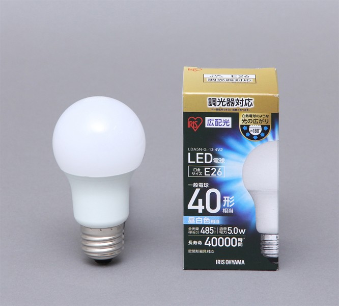 【アイリスオーヤマ】LED電球 調光 E26 広配光 40形相当 昼白色 LDA5N-G/D-4V2