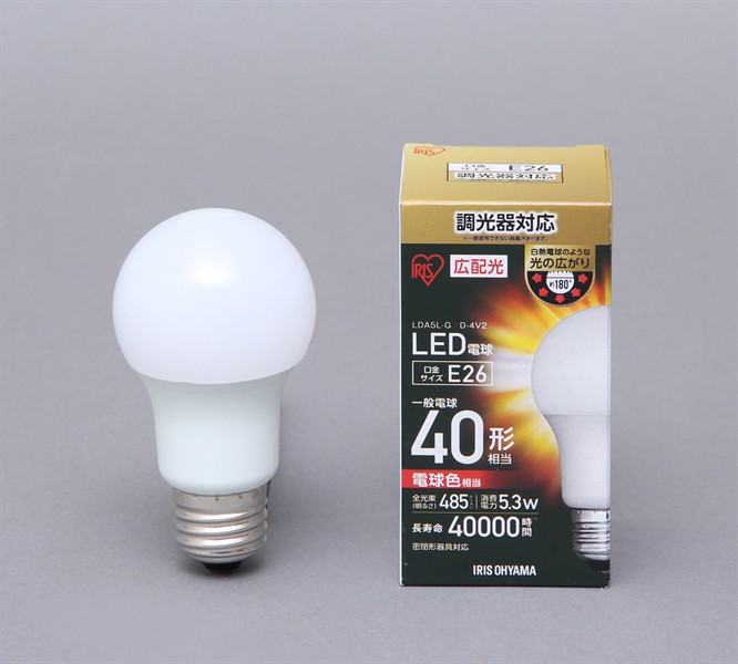 【アイリスオーヤマ】LED電球 調光 E26 広配光 40形相当 電球色 LDA5L-G/D-4V2