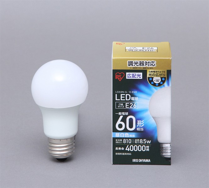 【アイリスオーヤマ】LED電球 調光 E26 広配光 60形相当 昼白色 LDA9N-G/D-6V2