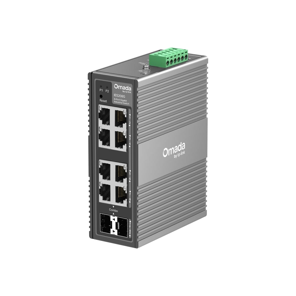 【TP-Link】Omada ギガビットポート×8／SFPスロット×2 産業用イージーマネージスイッチ（SFP／RJ45コンボポート×2） IES208G
