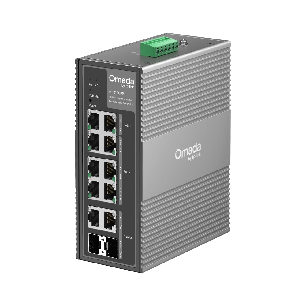 【TP-Link】Omada ギガビットポート×10／SFPスロット×2 産業用イージーマネージスイッチ（PoE++ポート×2＆PoE+ポート×6＆SFP／RJ45コンボポート×2） IES210GPP