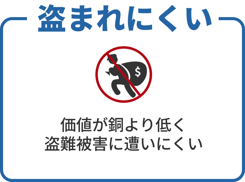 盗まれにくい／価値が銅より低く盗難被害に遭いにくい